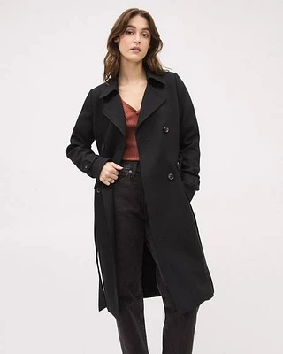 Manteau Trench en Sergé à Boutonnage Double avec Ceinture