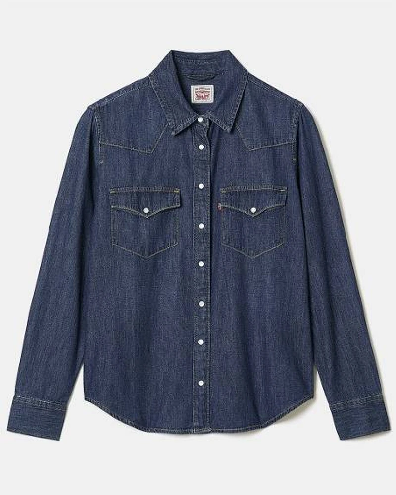 Long-Sleeve Buttoned-Down Denim Blouse