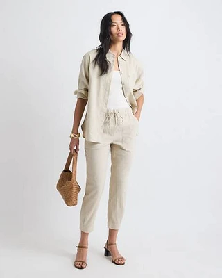 Linen Mid-Rise Tapered-Leg Jogger Pant