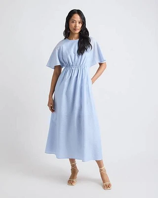 Robe Midi Cintrée et Évasée à Manches Courtes Volants
