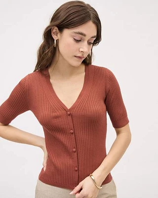 Elbow-Sleeve Ribbed Sweater