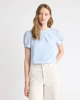Short-Sleeve Crew-Neck Mix-Media Blouse