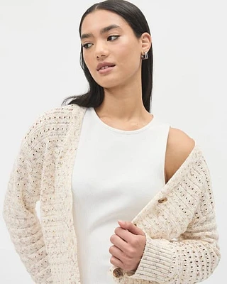 Relaxed-Fit Buttoned-Down Crochet Cardigan