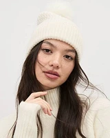 Cable-Knit Wool Beanie with Pompom