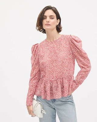 Blouse péplum fleurie à manches longues