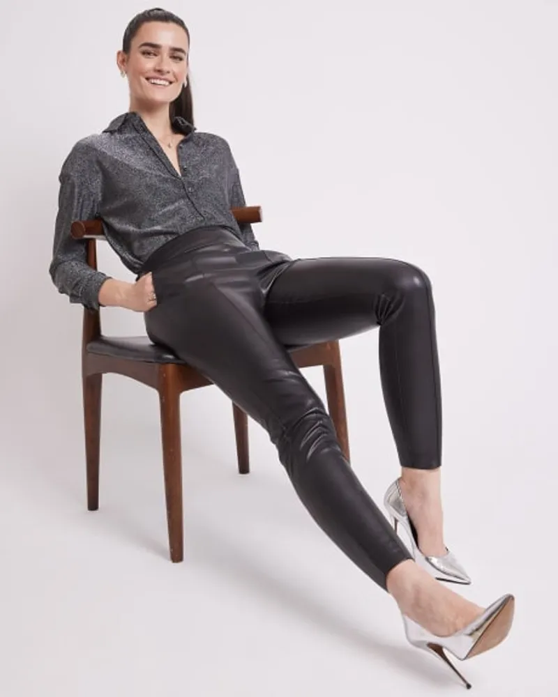 RW&CO. - High-Rise Faux Leather Slim-Leg Ankle Pant Black