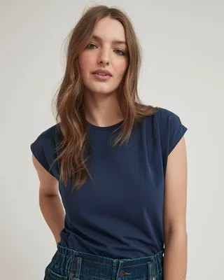 RW&Co Crew-Neck T-Shirt with Rushed Shoulders women