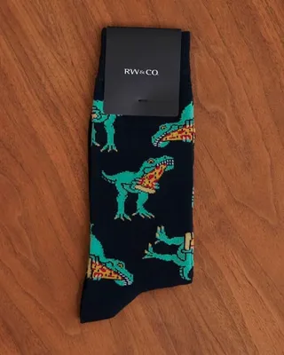 RW&CO. - Socks with Pizza-Eating Dinosaurs - Navy Blazer - 1SIZE