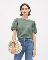 Easy-Care Blouse with Short Puffy Sleeves