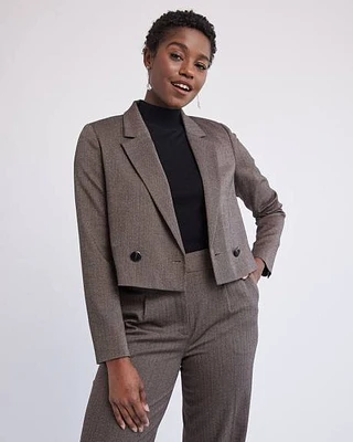 Loose Double-Breasted Herringbone Crop Blazer