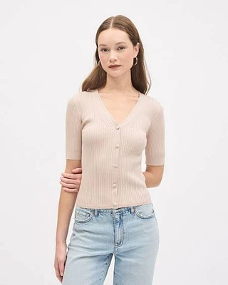 Pull Côtelé à Manches aux Coudes