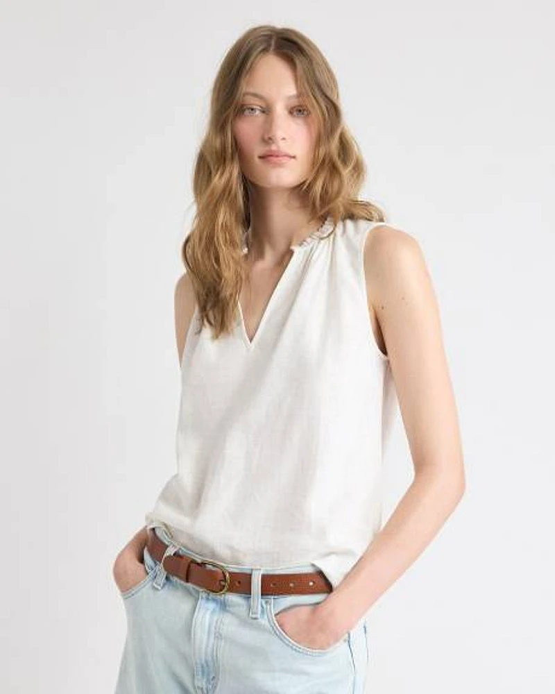 Blouse en Mélange de Lin Sans Manches à Col V