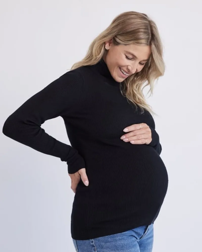 RW&CO. - Black Long-Sleeve Sweater Dress with Crew Neckline Thyme Maternity
