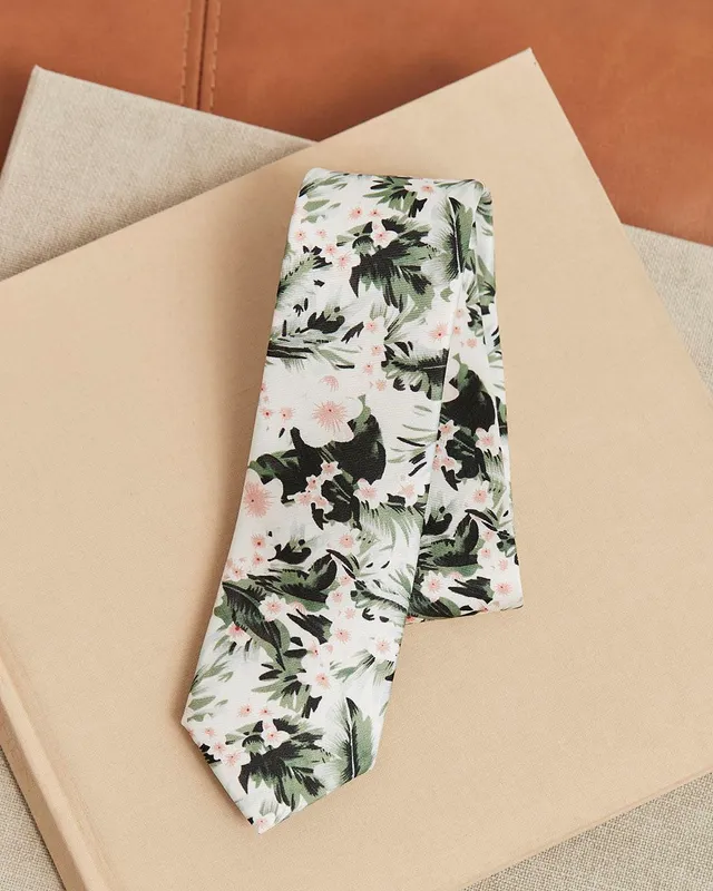 RW&CO Regular Navy Tie with Brown Flowers