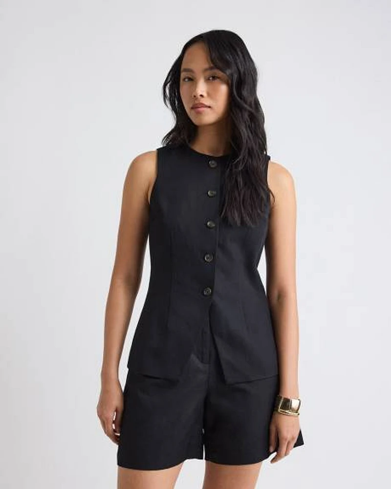 Linen-Blend Sleeveless Vest