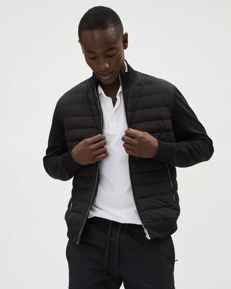 Mix-Media Mock-Neck Quilted Jacket