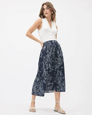 Twill High-Waisted Flare Midi Skirt