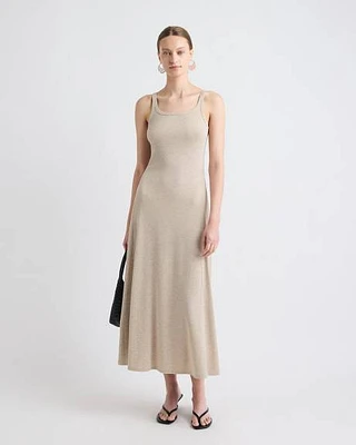 Robe Midi Sans Manches à Col Carré en Tricot Côtelé