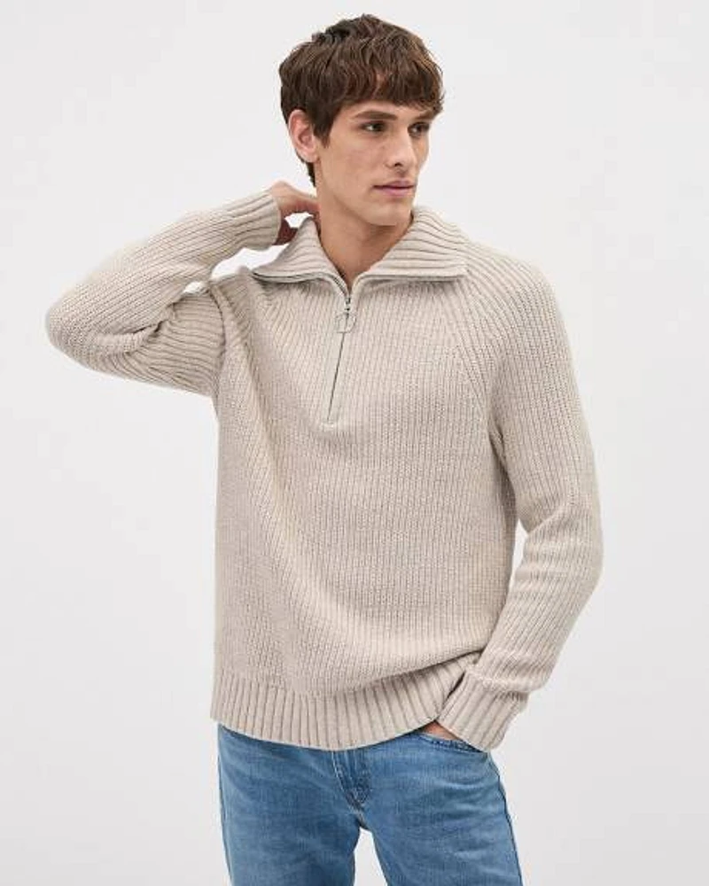 Long-Sleeve Half-Zip Mock-Neck Sweater