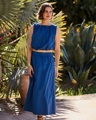 High-Rise A-Line Poplin Midi Skirt