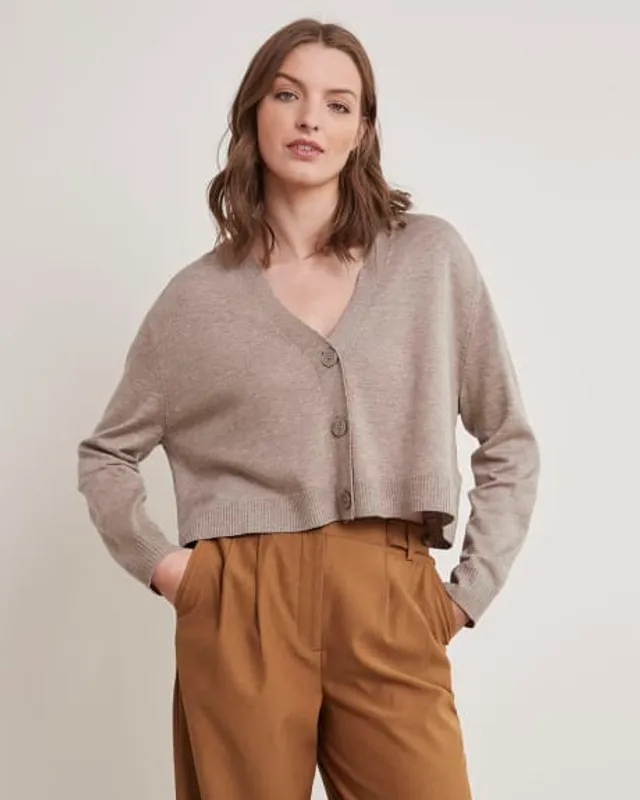 RW&CO. - Short Boxy Buttoned-Down Cardigan - Stucco Mix - XL