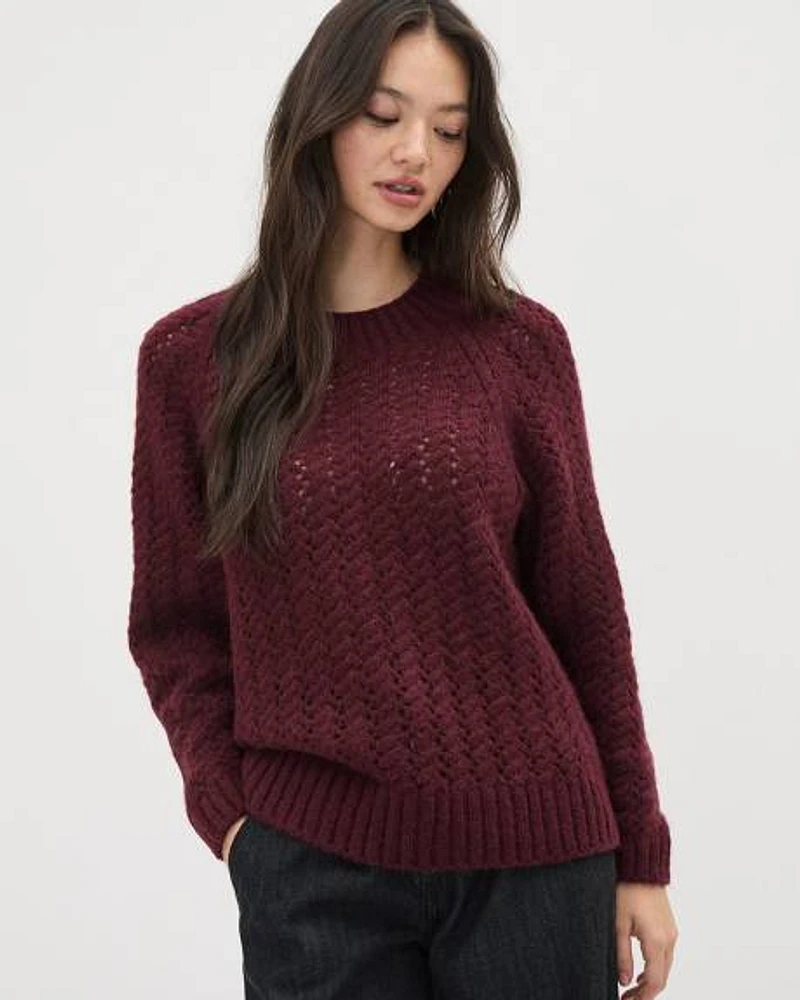 Long-Sleeve Crew-Neck Sweater with Open Cable Stitches