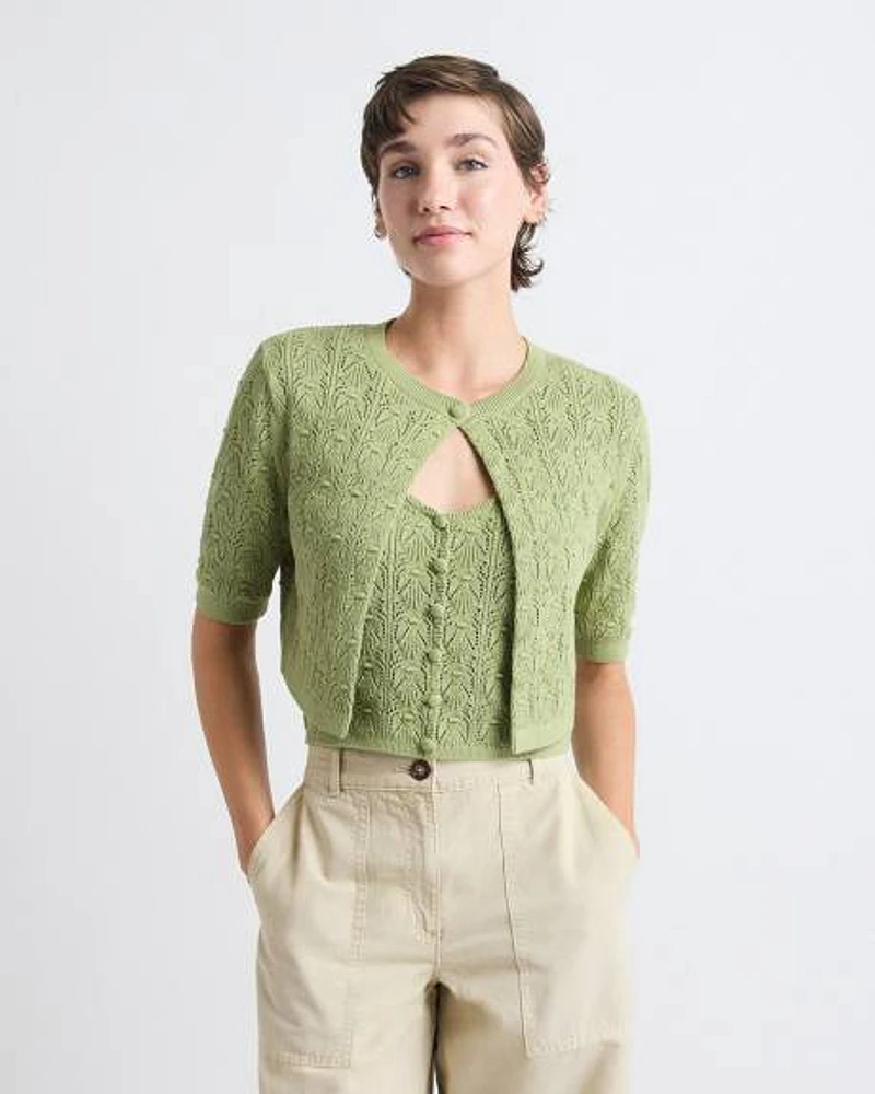 Short-Sleeve Crochet Cardigan