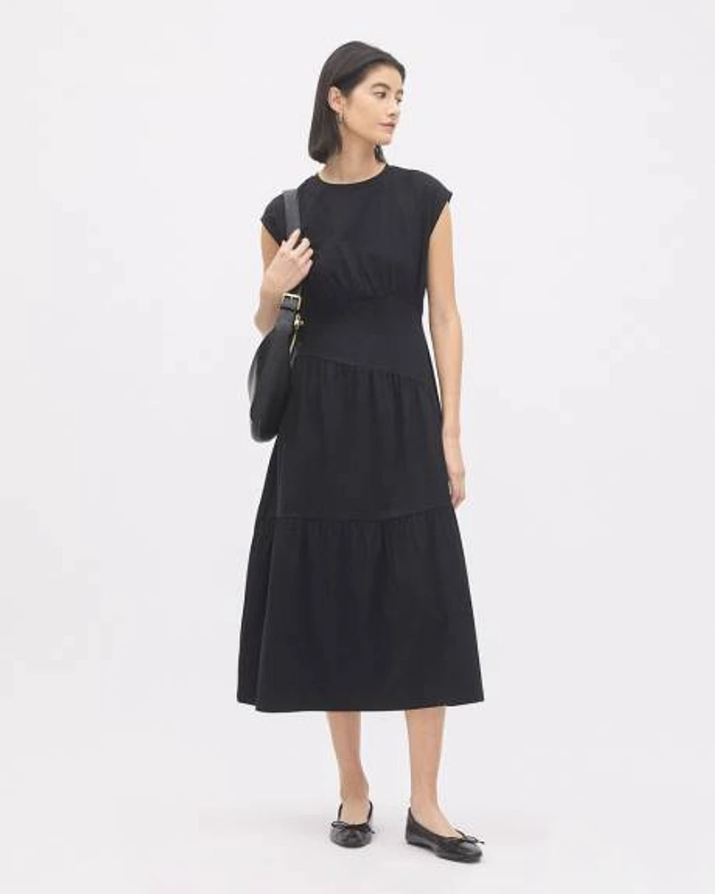 Extended-Sleeve Jersey Midi Dress with Crew Neckline