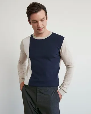 Crew-Neck Sweater with Vertical Colour Blocks