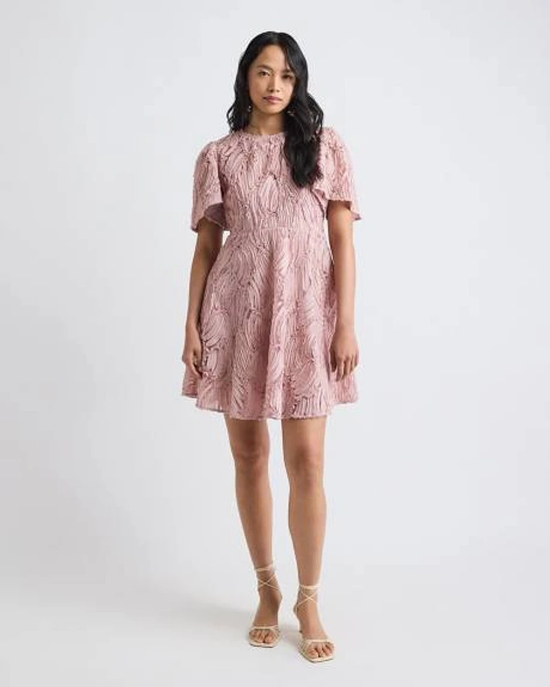 Short-Flutter-Sleeve Fit and Flare Novelty Dress