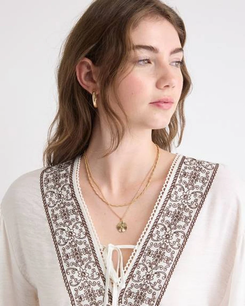 Collier à Double Chaîne avec Pendentif Rond en Métal