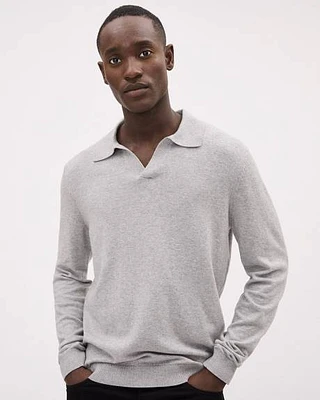 Long-Sleeve Cotton Sweater Polo with Johnny Collar