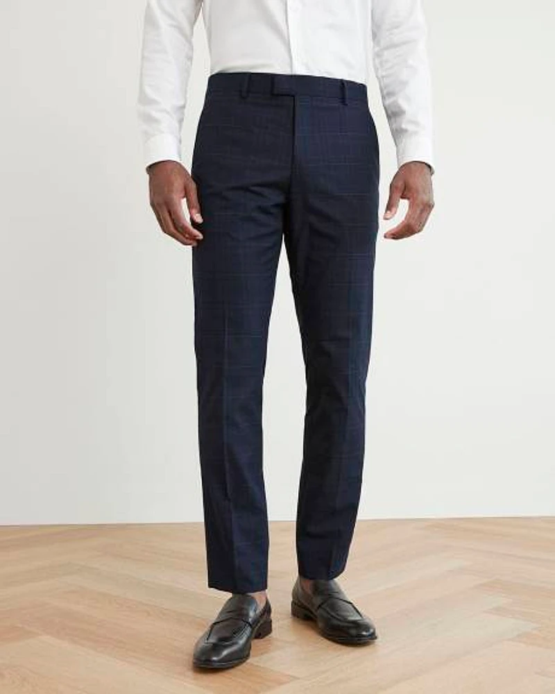 Slim-Fit Navy Checkered Suit Pant