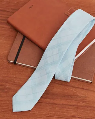 RW&Co Light Blue Skinny Tie with Tonal Plaid Pattern men