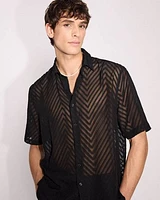 Short-Sleeve Regular-Fit Sheer Herringbone Dress Shirt