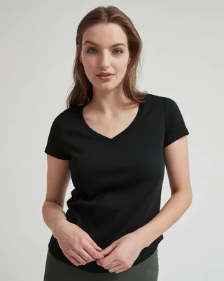 RW&Co Basic Heavy Cotton V-Neck Short-Sleeve T-Shirt women