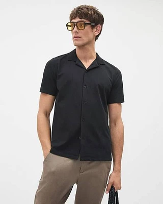 Slim-Fit Short-Sleeve Knit Shirt with Camp Collar