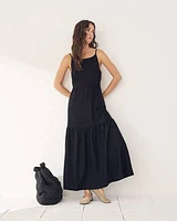 Sleeveless Square-Neck Linen-Blend Straight Maxi Dress