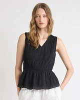 Sleeveless V-Neck Peplum Blouse