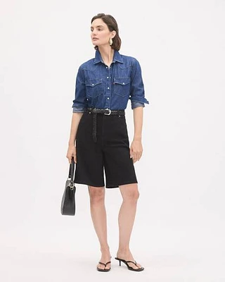 High-Rise Denim Bermuda