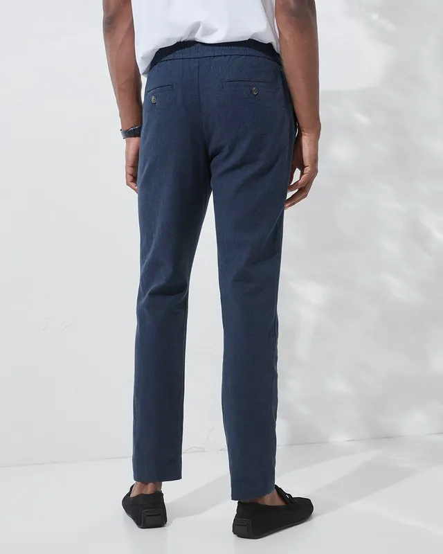 RW&CO Navy Casual Linen Pant with Drawstring - 31.5