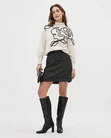 Long-Sleeve Turtle-Neck Pullover with Flower Embroidery