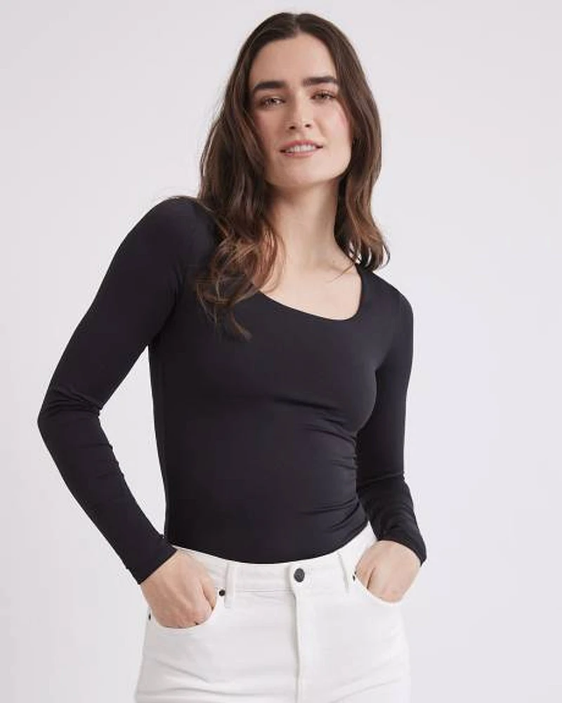 Long-Sleeve Scoop-Neck Bodycon Top, BodyConfident