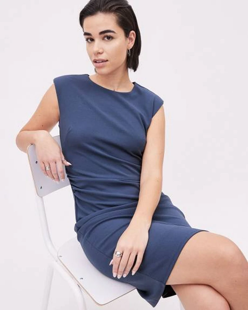 Knit Crepe Fitted Crew-Neck Sleeveless Dress