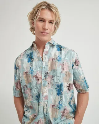 RW&Co Gender-Neutral Printed Short-Sleeve Camp-Collar Shirt men