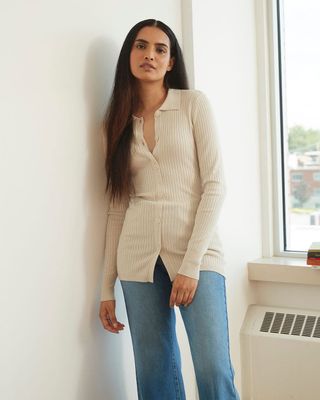 RW&Co Ribbed Button-Down Sweater women