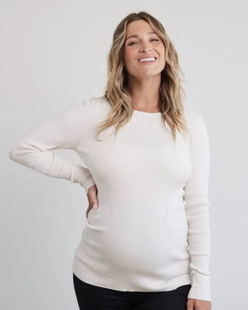 RW&CO. - Long-Sleeve Ribbed Sweater with Boat Neckline Thyme Maternity
