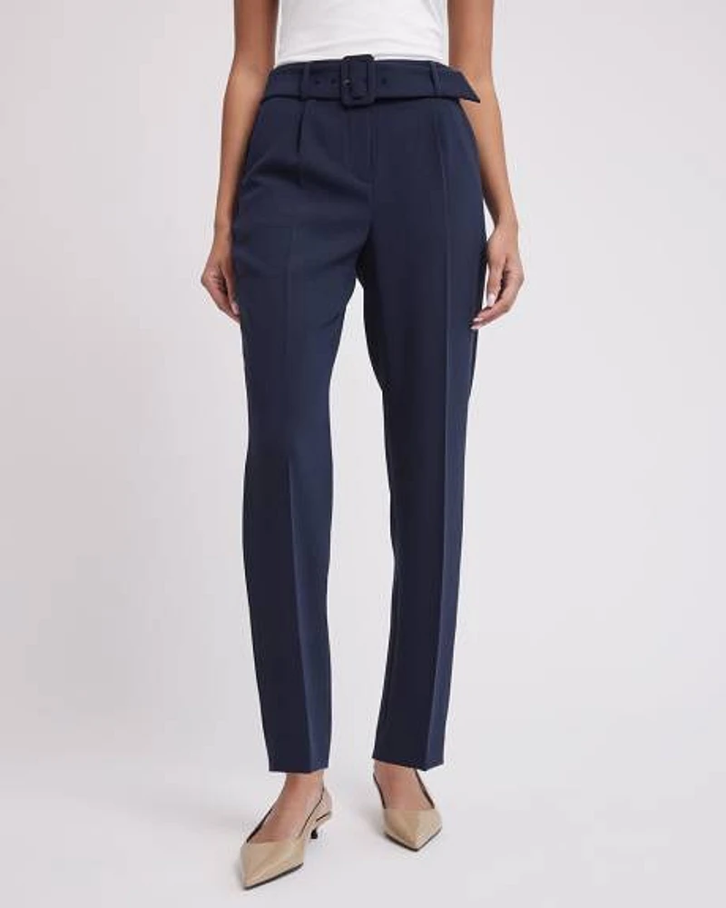 High-Rise Tapered Ankle Leg Crepe Pant With Belt