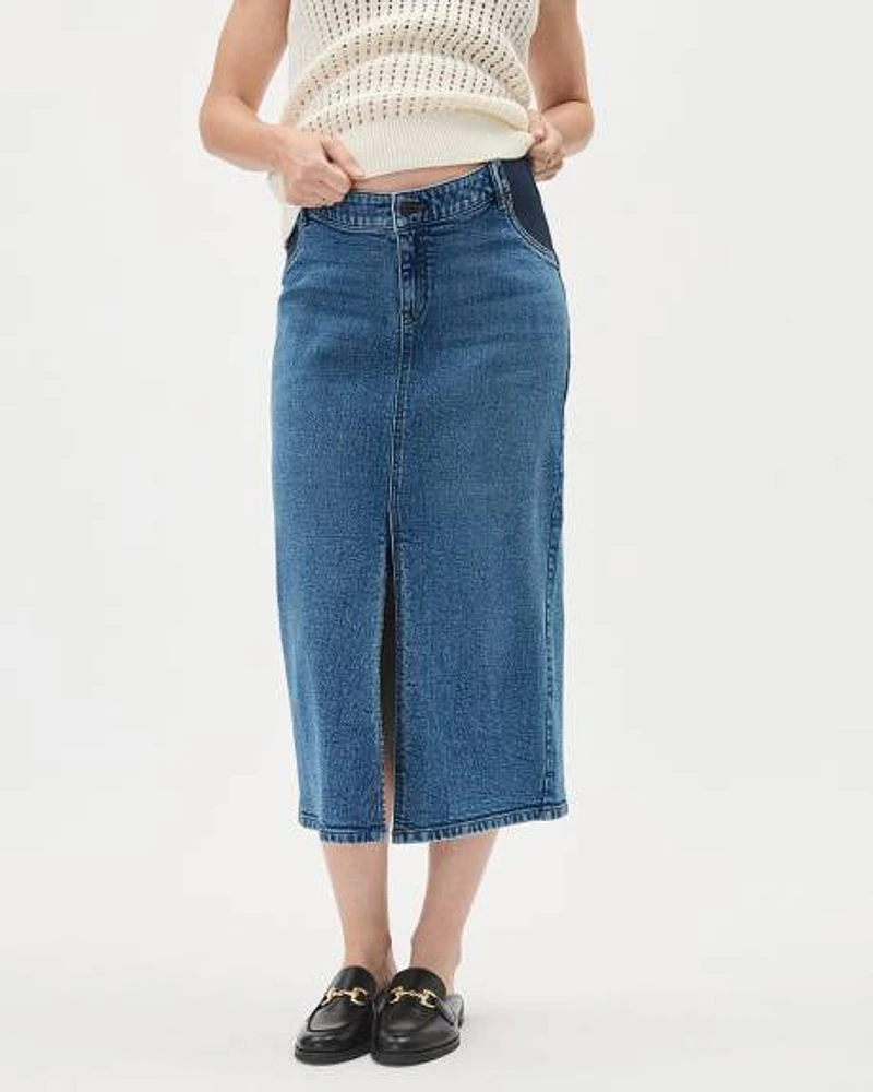 Medium-Wash Midi Denim Skirt