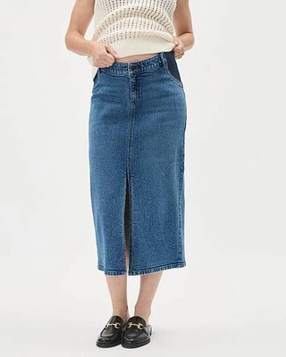 Medium-Wash Midi Denim Skirt